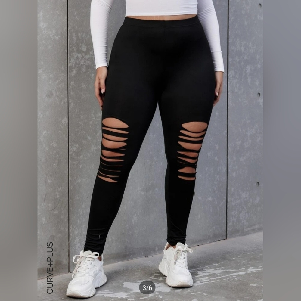 New Shein Curve Black Cut Out Leggins Size 2XL